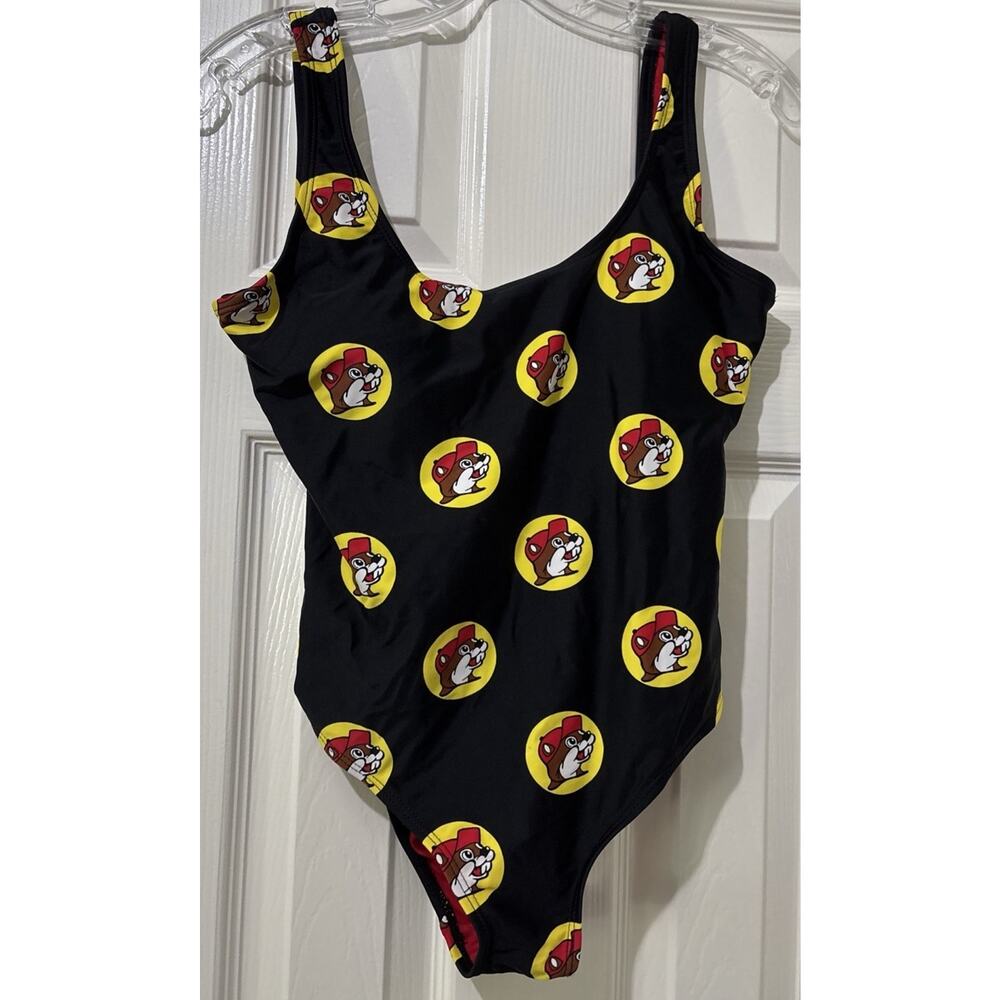BUC-EE'S 1 Piece Swimsuit Size Medium Bucee Beaver Black All Over Print Beach